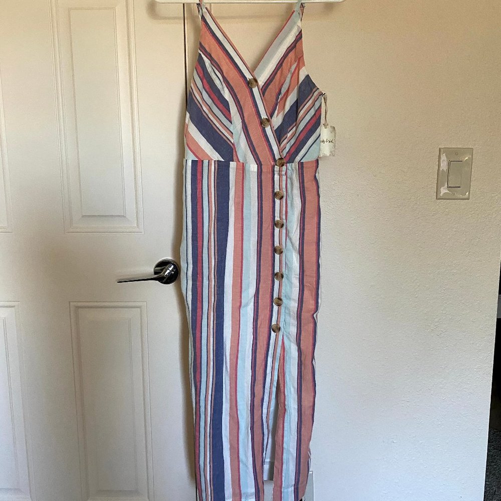 NWT Sandy & Sid Striped Maxi Side Slit Dress (S)